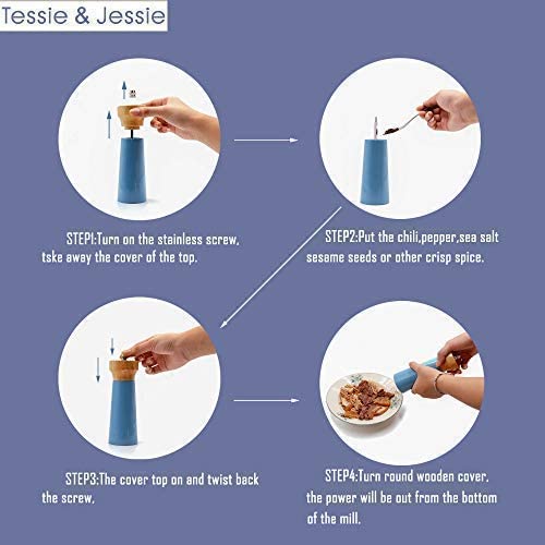 Salt And Pepper Grinders White Salt Shaker Wooden Pepper Salt Grinder Set Pepper Mill - Stainless Ceramic Refillable For Sea Salt Black Pepper - 5" And 6" Christmas Gift Set By Tessïe & Jessïe #TOP6