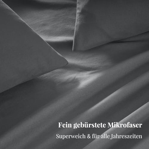 WohlNest Bettwäsche 220x240 Grau,220x240 Bettwäsche Set 1 Bettbezug 220x240 + 2 Kissenbezüge 80x80 cm… – Ansicht 4