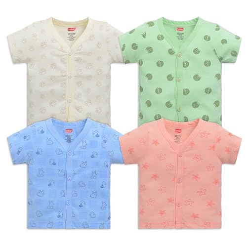 Image of LuvLap Baby Girls Regular Fit 100% Cotton Half Sleeves Girls Jhabla Shirt Pack of 4