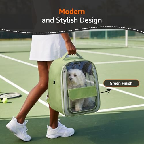 Image of Amazon Basics Premium Pet Carrier Backpack | Green | Spacious and Breathable Design | Durable Travel Bag for Cats, Kittens and Puppies | 32cm x 23cm x 38cm