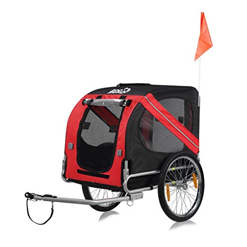 zoomundo Fahrradanhänger Hundeanhänger für Hunde-Transport in Rot/Schwarz - Silver Frame