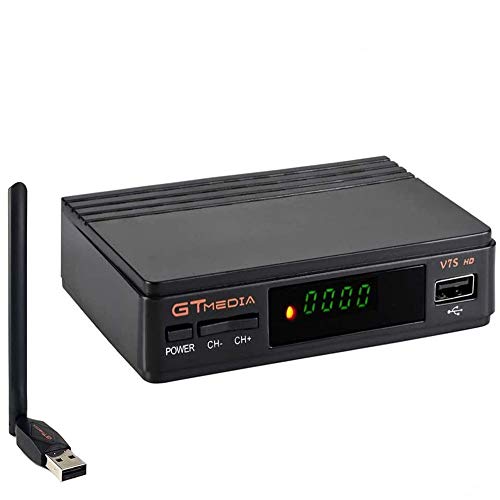 GT Media V7S HD Receptor Satélite DVB-S/S2 USB WiFi Incorporado Buscador de satélite Decodificador Full HD 1080p Soporte PVR, Newcam, Youtube, PowerVu, Dre & Biss Key a través de USB WiFi Dongle