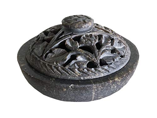 NAI Soapstone/Stone Incense Burner Bowl, Pot, Jar for Cones, Sticks, Resins or Charcoal-Flower