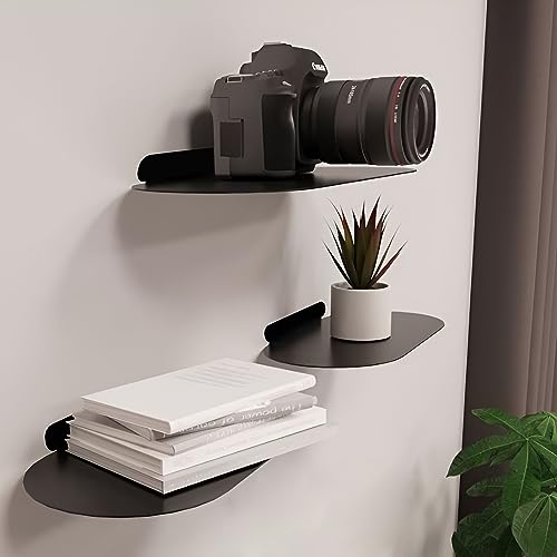 Image of Spillbox Metal Floating Shelf | Wall Mounted Shelf | Invisible Mounting|Decorative Shelf|Living Room|Kitchen Organizer|Stand|Holder for Wi-fi Camera - Floating Shelf (Pack of 3) (Black)