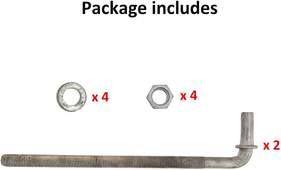 12" J Bolt Gate Hinge with 5/8" Male Pin Galvanized J Bolt Hinge w Washers and Nuts for Chain Link Fence 2pcs