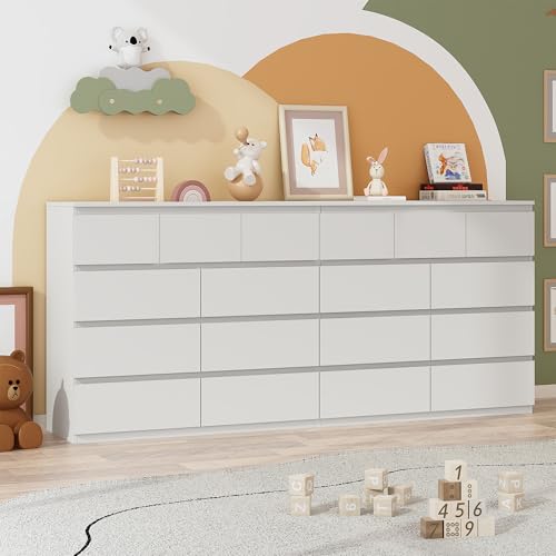 White Malm Dresser for Bedroom, 79 Inch Oversized 18 Drawers Dresser TV Stand for 85/90/95 Inch TV, Modern Large Wood Chest of Drawers with Charging Station, Living Room, Entryway, Hallway, White White Malm Dresser for Bedroom, 79 Inch Oversized 18 Drawers Dresser TV Stand for 85/90/95 Inch TV, Modern Large Wood Chest of Drawers with Charging Station, Living Room, Entryway, Hallway, White