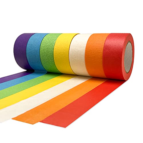 Yutaohui 7 Colors Colored Masking Tape with 14 Yards (Total 294 Feet), 7 Rolls 1 Inch Colored Tape, Multi-Color Craft Tape for DIY Craft,Labeling Tape,Kids Art.