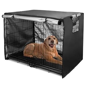 Dog Crate Cover 49 inch – Double Door, Dog Kennel Indoor, Waterproof Dog Kennel Cover with Air Vent Window, for Indoor/Outdoor Most Wire Dog Crate(Black)