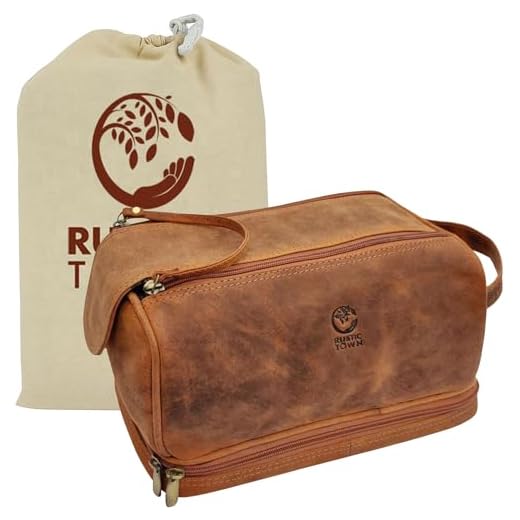 RUSTIC TOWN Genuine Leather Travel Toiletry Bag - Dopp Kit Organizer (Brown)