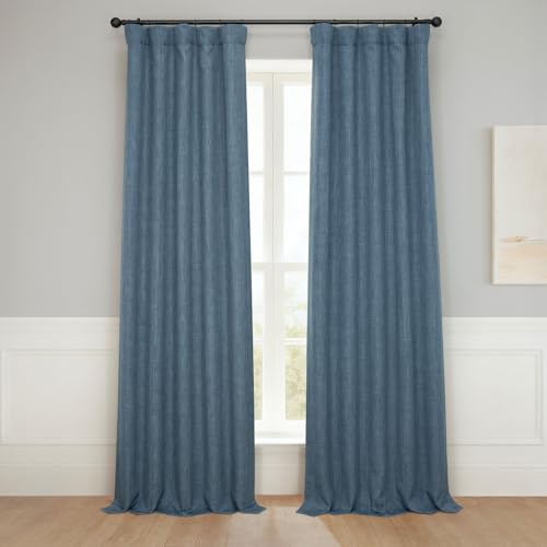 Image of HPD Half Price Drapes - Faux Linen Curtains for Living Room (2 Panels) - 50W X 96L - Textured Room Darkening Curtains for Bedroom 96 Inches Long - Drapes for Home Decor, Reverie Blue