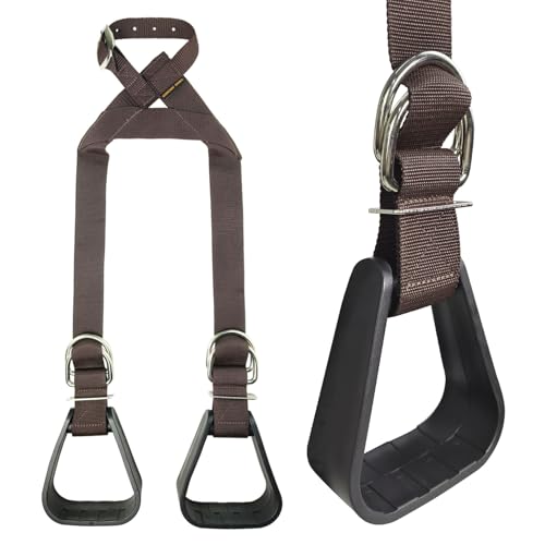 THREE ARCHERS Western Stirrups for Horse Riding - Heavy Duty Nylon Straps & Non-Slip Footbeds | Durable Plastic Equestrian Stirrups for Safety and Comfort | Western Horse Tack, Kids Riding Accessories