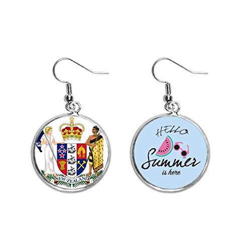 Pendientes de sandía con emblema de Nueva Zelanda Oceanía en esmalte brillante de verano