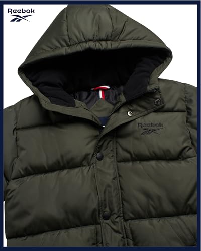 Image of Reebok Boys Heavyweight Puffer Jacket, Wind & Water Resistant Hooded Coat | Cozy Insulated Fill for Maximum Warmth, Full Zip and Snap Placket Seal Out the Weather, Great for School, Play or Weekend Fun