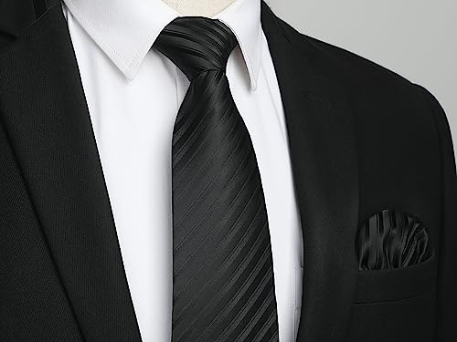 Image of Enlision Mens Ties Stripe Tie and Pocket Square Set Classic Formal Woven Neckties Handkerchief Cufflinks Wedding