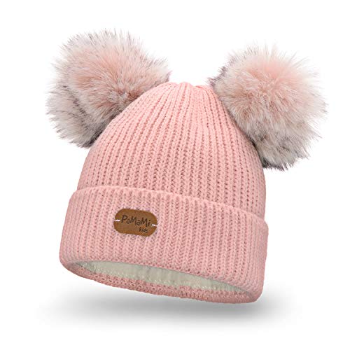 Bonnet pour enfant double pompon doux tricot chaud hiver