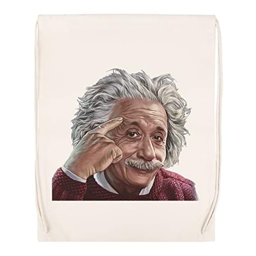 Enigmae Alberto Einstein Pensar Bolsa de Algodón Deportiva con Ccordón Para Gimnasio Sport Cotton Beige Bag