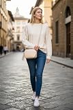 SH Leder Torba na ramię z prawdziwej skóry średnia mała torebka wieczorowa Clutch Crossbody Bag Messenger torebka z zamkiem błyskawicznym 21 x 15 cm Chiara G209, beżowy, S