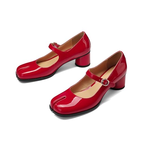 Image of Women Chunky Block High Heels Mary Janes Shoes Split Toe Tabi Shoes Ankle Strap Dress Pumps Shoes