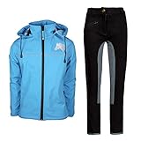MS-Trachten Kinder Reitset Eva Softshell Reitjacke hellblau mit Reithose schwarz/grau (122-128)