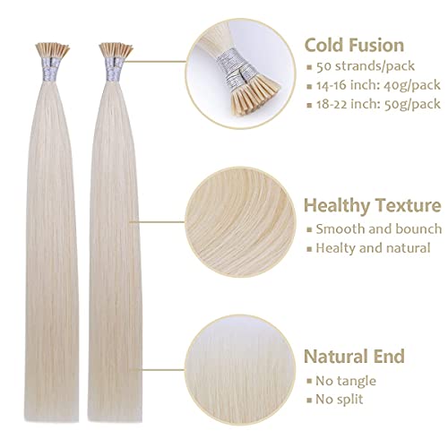 Hairmujer I Tip Hair Extensions Human Hair Fusion Stick Tip 14 Inch 100% Remy Hair Extensions Cold Fusion Tipped Hair Extensions For Women(#60 Platinum Blonde) #TOP2