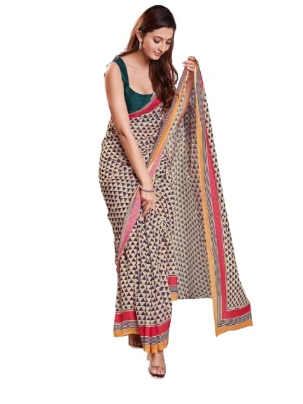 AKHILAM Women's Solid Embellished Georgette Saree With Unstitched Blouse Piece