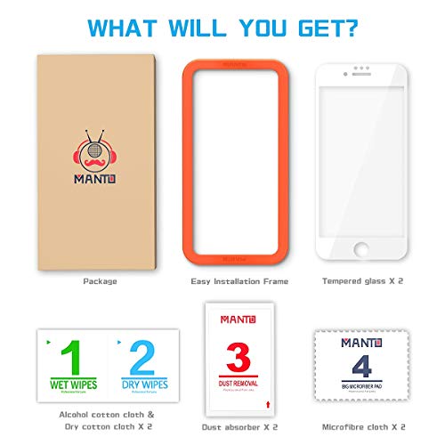 Manto Screen Protector For Iphone 8 Plus, Iphone 7 Plus, Iphone 6S Plus, Iphone 6 Plus 5.5 Inch Full Coverage Tempered Glass Film Edge To Edge Protection 2-Pack, White #TOP6