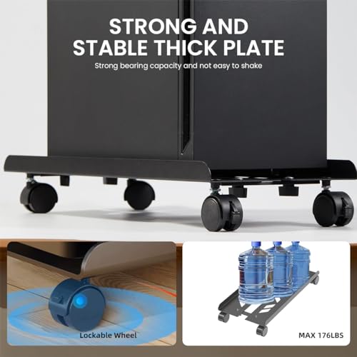 Image of Adjustable Mobile CPU Stand with 4 Rolling Caster Wheels Ventilated Computer Tower Retractable Desktop PC Holder Under Desk Floor Cart Riser 2 PCS