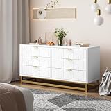 White 6 Drawer Dresser for Bedroom, Chest of Drawers with Metal Base, Modern Dresser Chest Cabinet Organizer, Large Dresser for Hallway, Closet