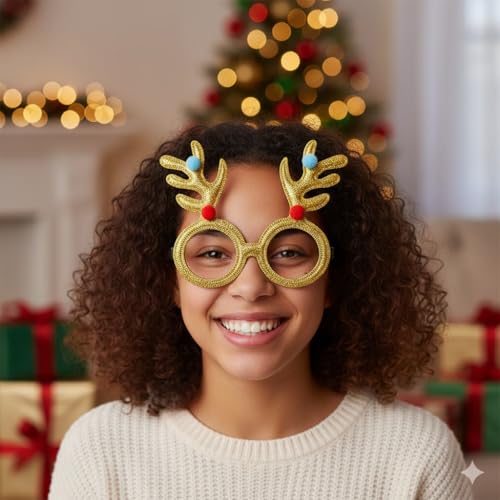 Image of PoPo Toys Christmas Glasses Photo Booth Props, Fun Party Accessories for Adults, Colorful Christmas Party Decorations, Holiday Celebration Eyewear | Horn Prop