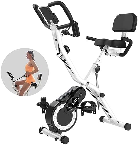 Exercise Bike, Micyox MX711 Foldable Magnetic Indoor Cycling Bikes With Oversized Saddle, 16 Resistance Levels, Display Monitor, Heart Rate Sensor, Space-saving Exercise Equipment