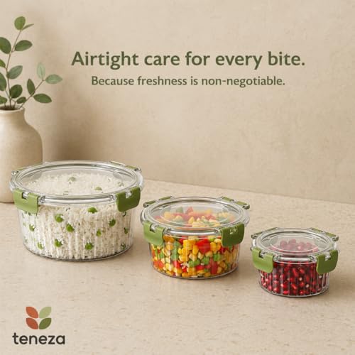 Image of Plastic Storage and Containers, air tight containers, BPA Free & Air Tight Container For Kitchen Storage, Grocery Kitchen Containers, Multipurpose Transparent Jar| 300, 700, 1500 ML | Green
