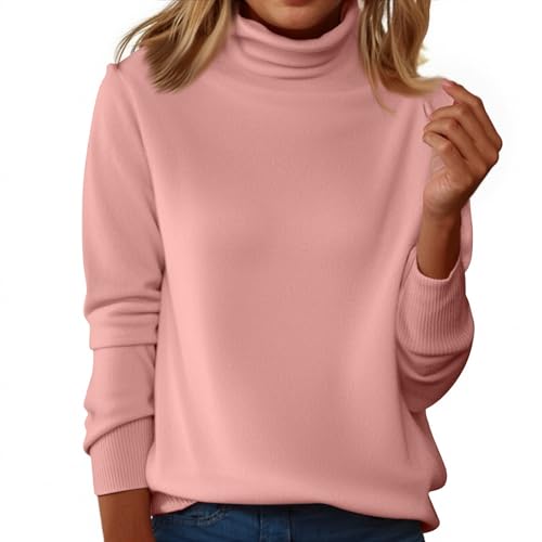 Jersey Mujer Otoño Algodon Camisetas Manga Larga Mujer Elegante Basicas Sueter Cuello Alto Punto Casual Blusa Camiseta Interior Invierno Termica Tallas Grandes Top Sweater(Rosa,XXL)