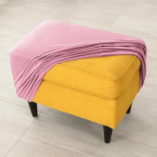 Image of HOKIPO Original Velvet Foot Stool Cover Ottoman Slipcover, Stretch Fitted, Removable Washable, Pink (NEW-4801-PNK)