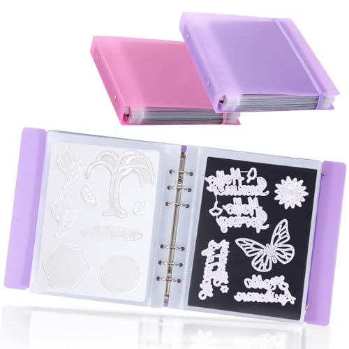 Image of UNIMEIX 24 Pcs Magnetic Sheets for Die Storage with Purple and Pink Binder Covers, Stamp and Die Storage Pockets Storage for Card Making Supplies(0.8 mm Thickness)