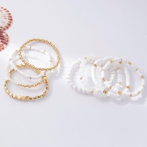 Goojids DDD000 Surfer Heishi Clay Bead Bracelets For Women Bohemian Stackable Gold Beaded Stretch Bracelets Elastic Layering Friendship Bracelets Boho Jewelry Gifts thumb #2