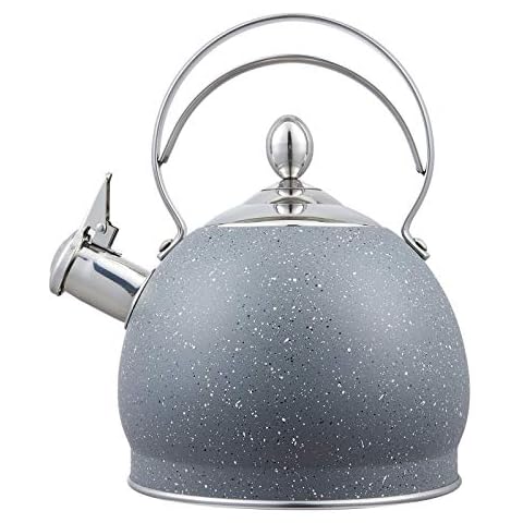 Creative Home 2.5 Qt. Stainless Steel Whistling Tea Kettle Teapot with Aluminum Capsulated Bottom for Fast Boiling Heat Water, for Induction Stove Top, Opaque Gray Cover
