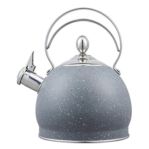 Creative Home 2.5 Qt. Stainless Steel Whistling Tea Kettle Teapot With Aluminum Capsulated Bottom For Fast Boiling Heat Water, For Induction Stove Top, Opaque Gray #TOP10