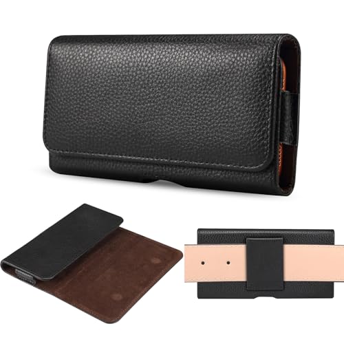 Belt Loop Phone Holster for Sony Xperia 10 Plus, 1, Pro, Genuine Leather Pouch Case for Galaxy S20 Ultra,Xcover6 Pro(Black)