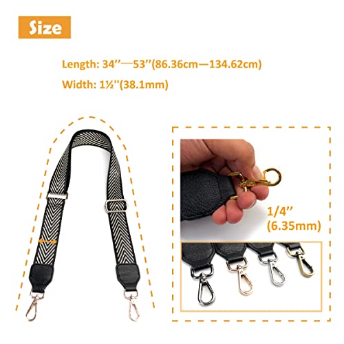 Black Bag Strap with Light Gold Buckles 1-1/2 Inch Wide Universal Replacement Adjustable Shoulder Strap Belt for Shoulder Bags Messenger Purse Crossbody Bag4