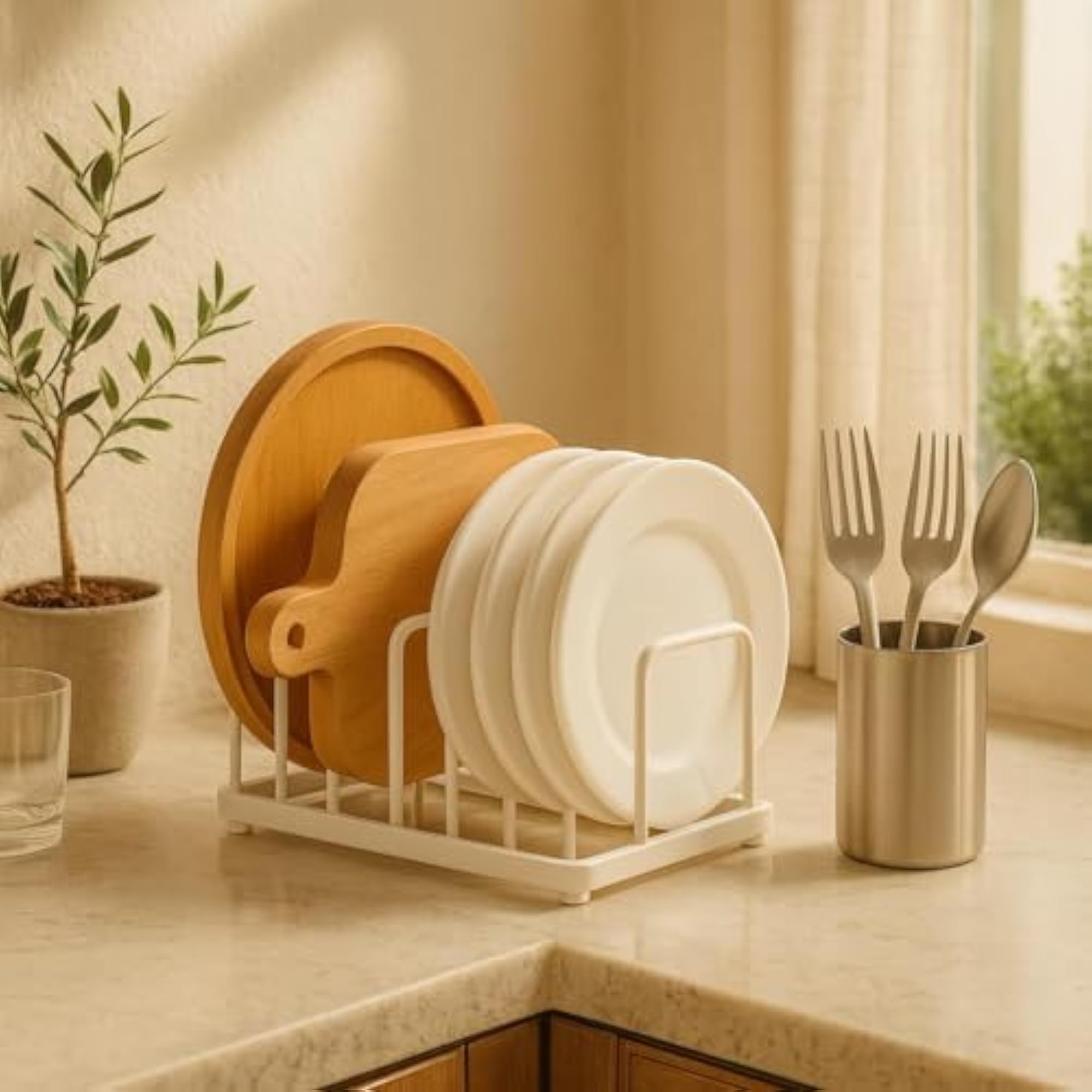 Kitchen Plate Organizer Rack for Cabinet & Countertop