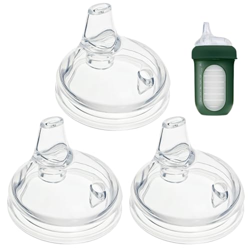 Image of 3 Pack Replacement Silicone Spout Compatible with Boon Nursh Silicone Sippy Cup Lid, Clear Bottle Nipple Smooth Transition Spout for Sippy Cups, BPA-Free, No Spill Anti-Colic, for 6+ Months