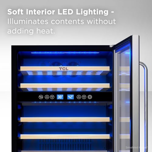 Image of TCL 46-Bottle Dual Zone Wine Cooler Mini Fridge with Glass Doors