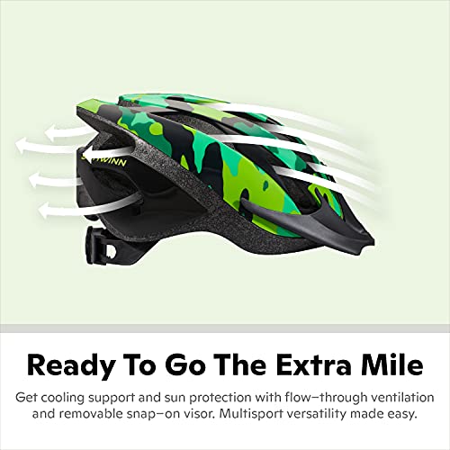 Schwinn Thrasher Kids Bike Helmet, Boys And Girls, Fits 50 - 54Cm Circumference, Ages 5-8 Year Olds, Lightweight, Detachable Visor, Cpsc Safety Certified, Child, Green Camo #TOP2