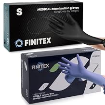 قفازات FINITEX المصنوعة من النتريل للاستخدام مرة واحدة - سوداء، 5 مل، 100 قطعة وأرجوانية، 3.2 مل، 100 قطعة