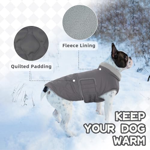 Hjumarayan Hundemantel Französische Bulldogge, Wattierend Jacke Warme Mantel Hund Geschirröffnung, Wintermantel Gefüttert für Französische Bulldogge, Mops, Westie (Grau M)