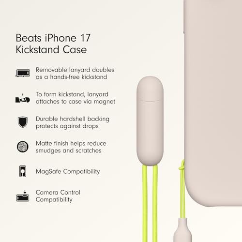 Beats iPhone 17 Kickstand Case with MagSafe & Camera Control, Built in Stand & Lanyard, Matte Finish with Microfiber Lining – Lime Stone by Beats - Image 3
