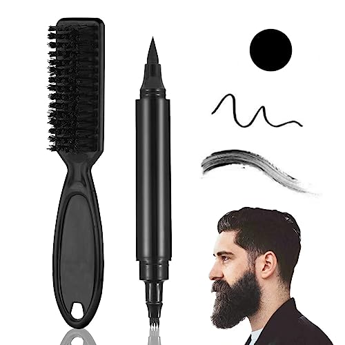 Beard Pencil Filler for Men - Waterproof Beard Pen with Beard Brush, Long Lasting Coverage, Natural Grooming & Repair Kit, Effective Enhancing Facial Hair (Black)…