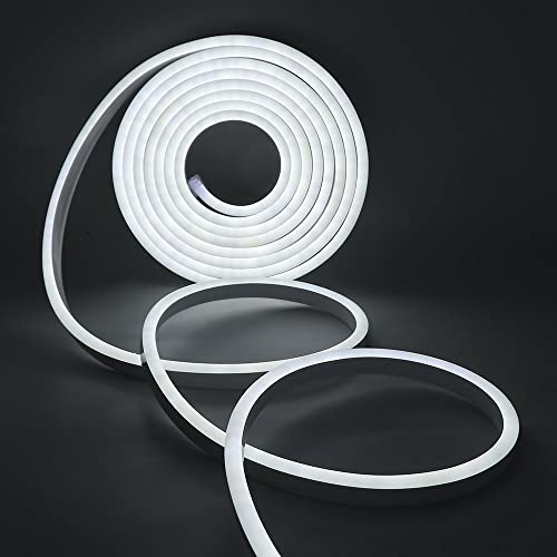 KISUFU 29.5ft/9m Neon LED Strip Light AC110V 2835 LED Neon Rope Light, IP65 Waterproof Dimmable Flexible Silicone Light Strip, 8x16mm LED Neon Light Strip forIndoors, Outdoors Decor(White)
