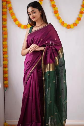 Image of SGF11 Women's Kanjivaram Soft Cotton Linen Silk Saree With Blouse Piece