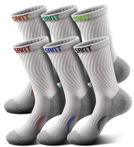 BULLIANT Men 6Pack Cushioned Compression Crew Socks for Running Gym Sports